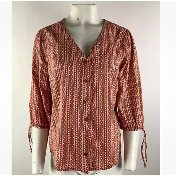Garnet Hill Tops - Garnet Hill Sz M 100% Organic Cotton Button Peasant Top Orange White